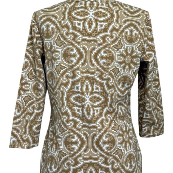 J. McLaughlin Womens Top Catalina Cloth Beige White Geometric 3/4 Sleeve Size M - Picture 3 of 8